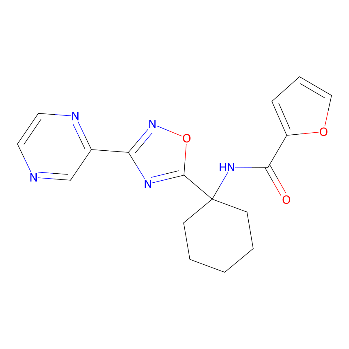 N-[1-(3-pyrazin-2-yl-1,2,4-oxadiazol-5-yl)cyclohexyl]-2-furamide molecular structure, CAS 1396766-26-9