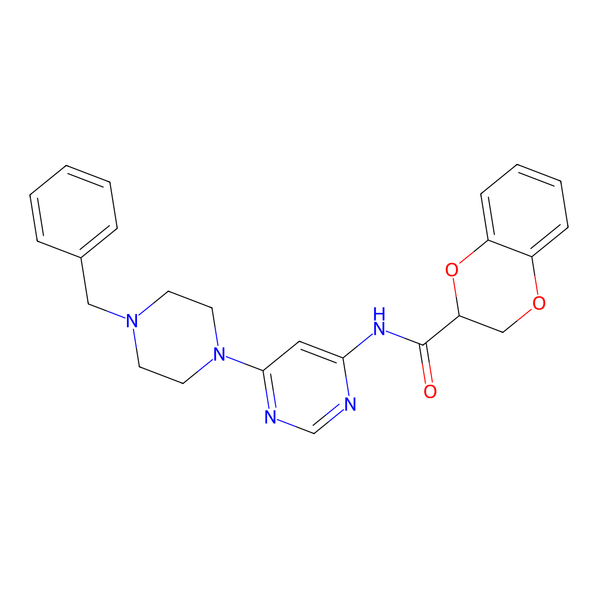 N-(6-(4-benzylpiperazin-1-yl)pyrimidin-4-yl)-2,3-dihydrobenzo[b][1,4]dioxine-2-carboxamide molecular structure, CAS 1396766-27-0