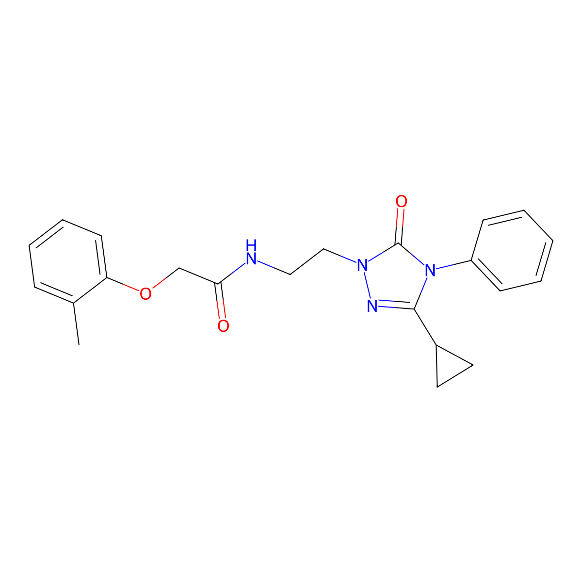N-(2-(3-cyclopropyl-5-oxo-4-phenyl-4,5-dihydro-1H-1,2,4-triazol-1-yl)ethyl)-2-(o-tolyloxy)acetamide molecular structure, CAS 1396766-31-6
