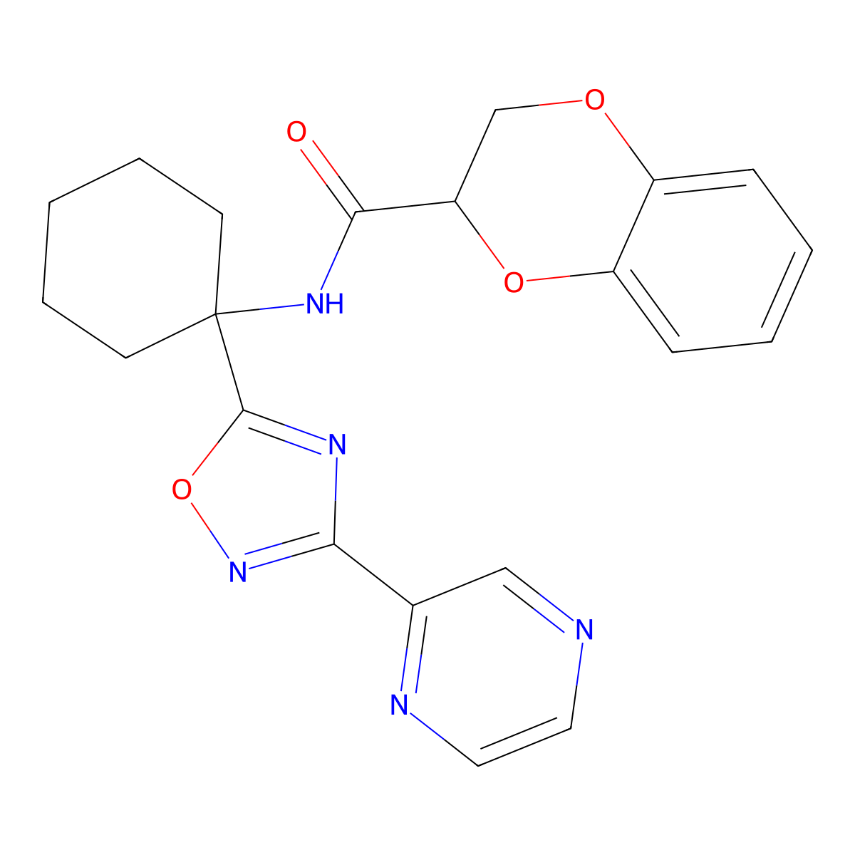 N-[1-(3-pyrazin-2-yl-1,2,4-oxadiazol-5-yl)cyclohexyl]-2,3-dihydro-1,4-benzodioxine-2-carboxamide molecular structure, CAS 1396766-33-8