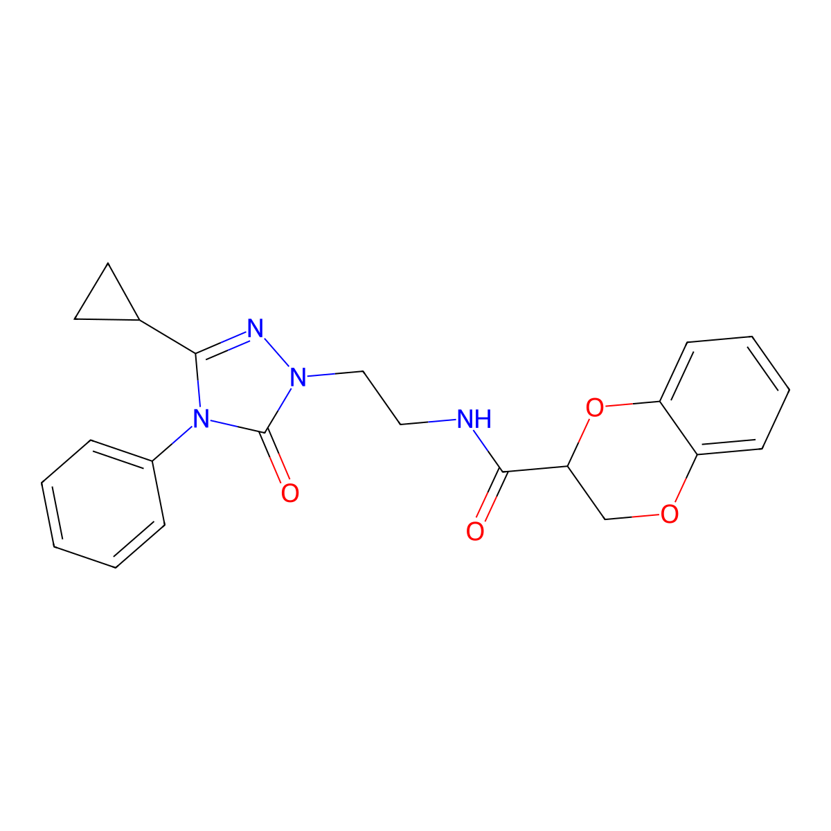 N-(2-(3-cyclopropyl-5-oxo-4-phenyl-4,5-dihydro-1H-1,2,4-triazol-1-yl)ethyl)-2,3-dihydrobenzo[b][1,4]dioxine-2-carboxamide molecular structure, CAS 1396766-36-1