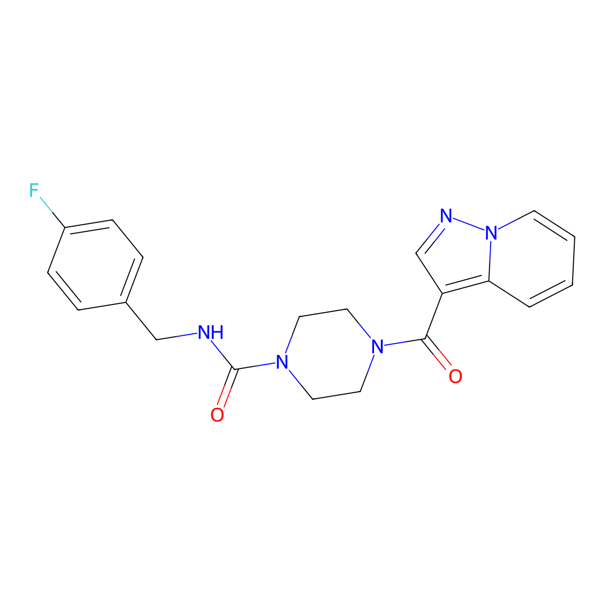 N-(4-fluorobenzyl)-4-(pyrazolo[1,5-a]pyridine-3-carbonyl)piperazine-1-carboxamide molecular structure, CAS 1396766-37-2