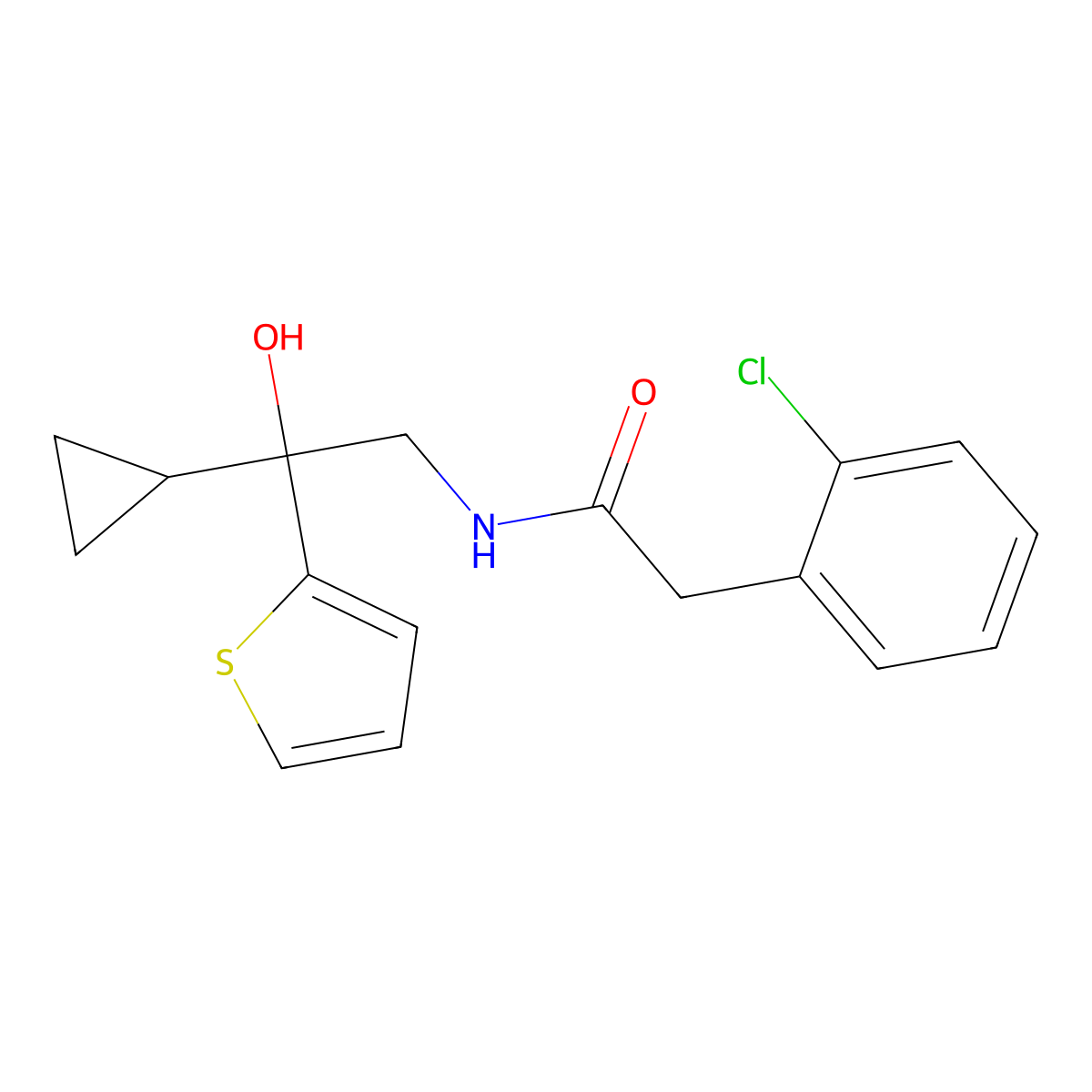 2-(2-chlorophenyl)-N-(2-cyclopropyl-2-hydroxy-2-(thiophen-2-yl)ethyl)acetamide molecular structure, CAS 1396766-40-7