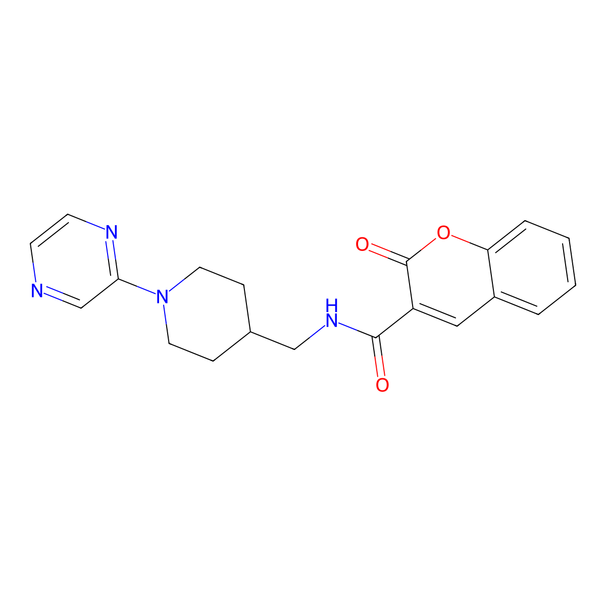 2-oxo-N-{[1-(pyrazin-2-yl)piperidin-4-yl]methyl}-2H-chromene-3-carboxamide molecular structure, CAS 1396766-42-9
