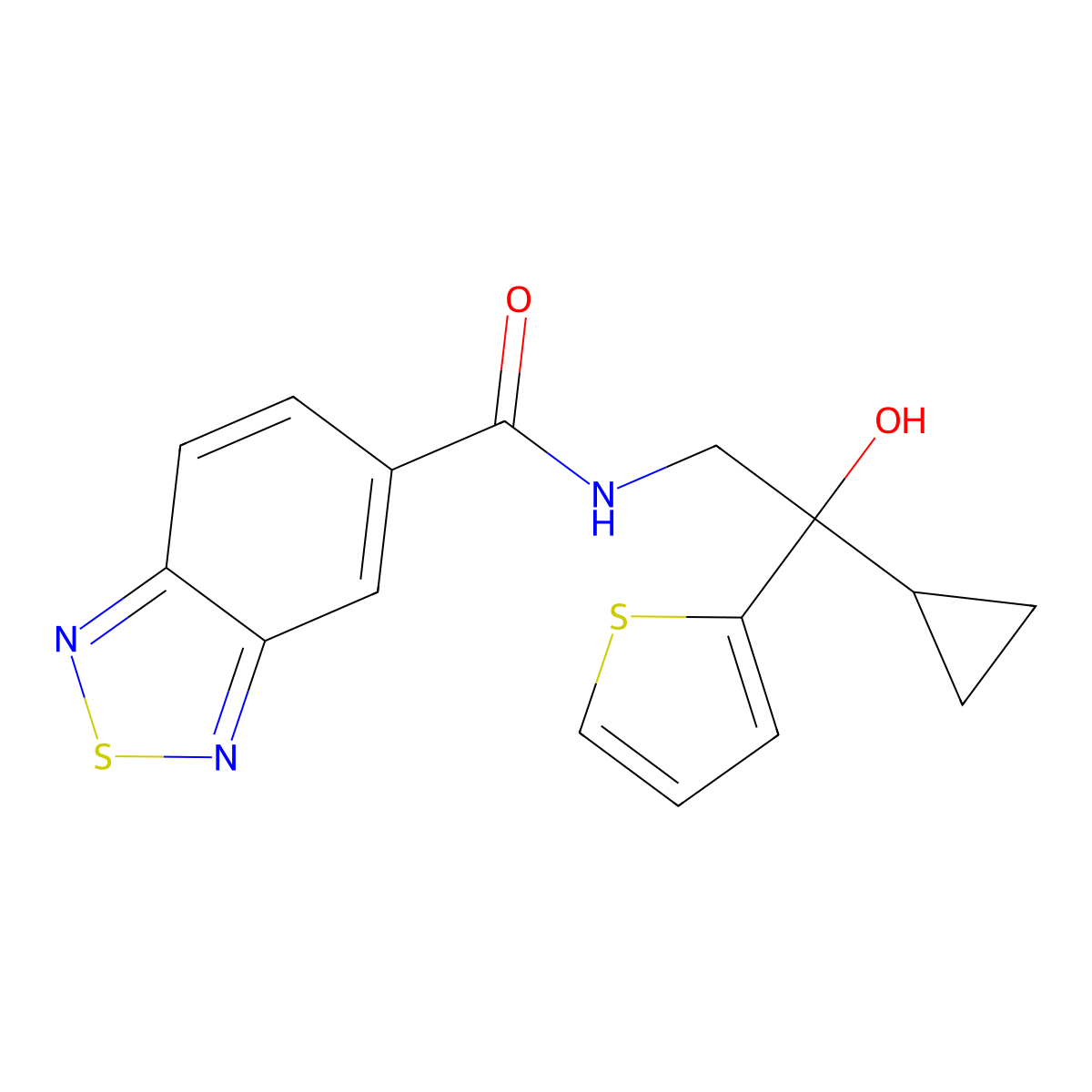 N-[2-cyclopropyl-2-hydroxy-2-(thiophen-2-yl)ethyl]-2,1,3-benzothiadiazole-5-carboxamide molecular structure, CAS 1396766-45-2