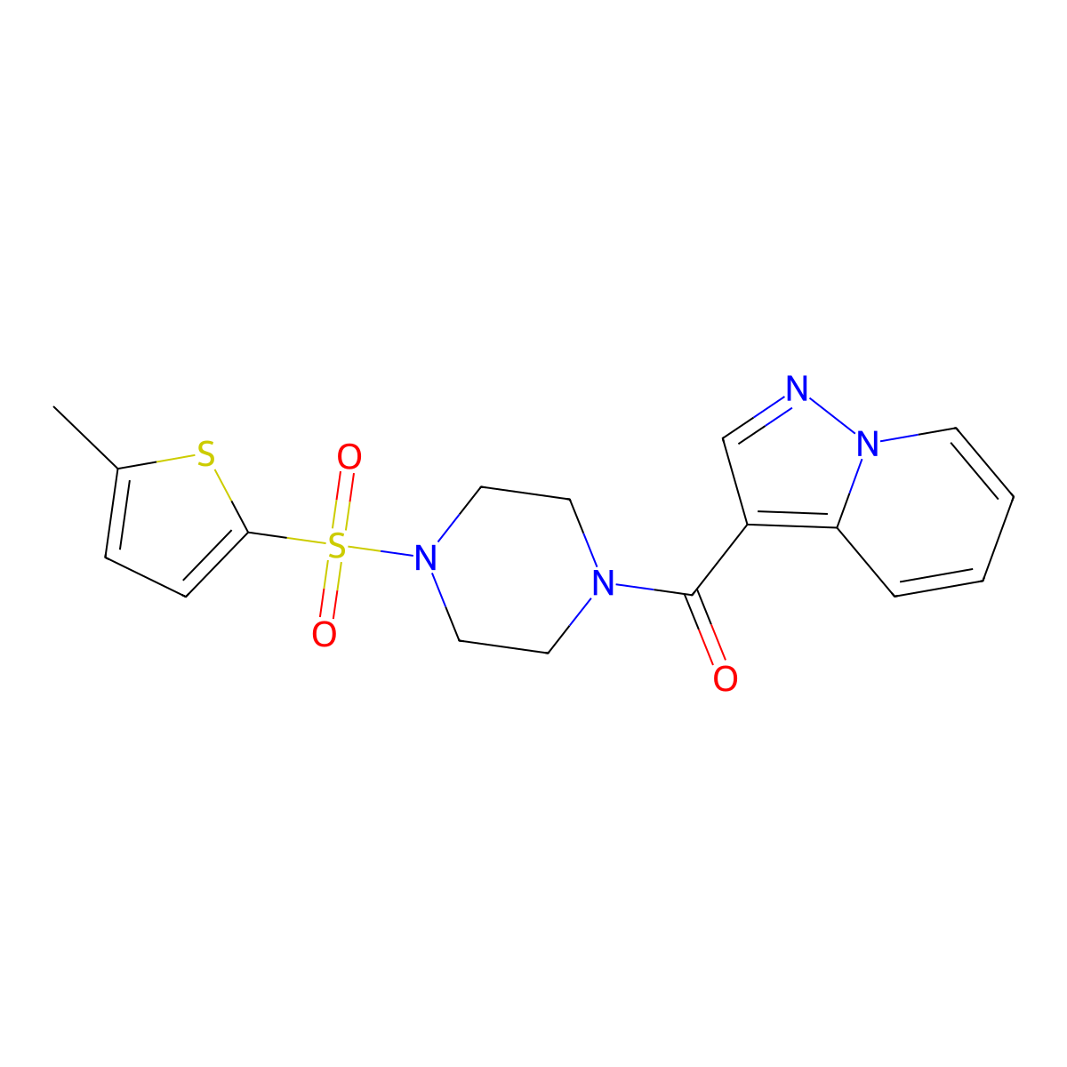 (4-((5-Methylthiophen-2-yl)sulfonyl)piperazin-1-yl)(pyrazolo[1,5-a]pyridin-3-yl)methanone molecular structure, CAS 1396766-47-4