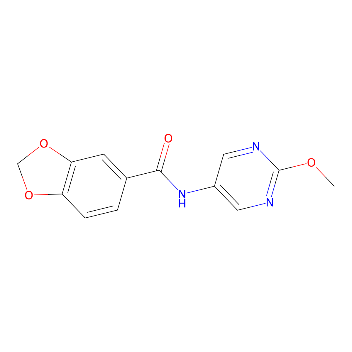 N-(2-methoxypyrimidin-5-yl)benzo[d][1,3]dioxole-5-carboxamide molecular structure, CAS 1396766-48-5