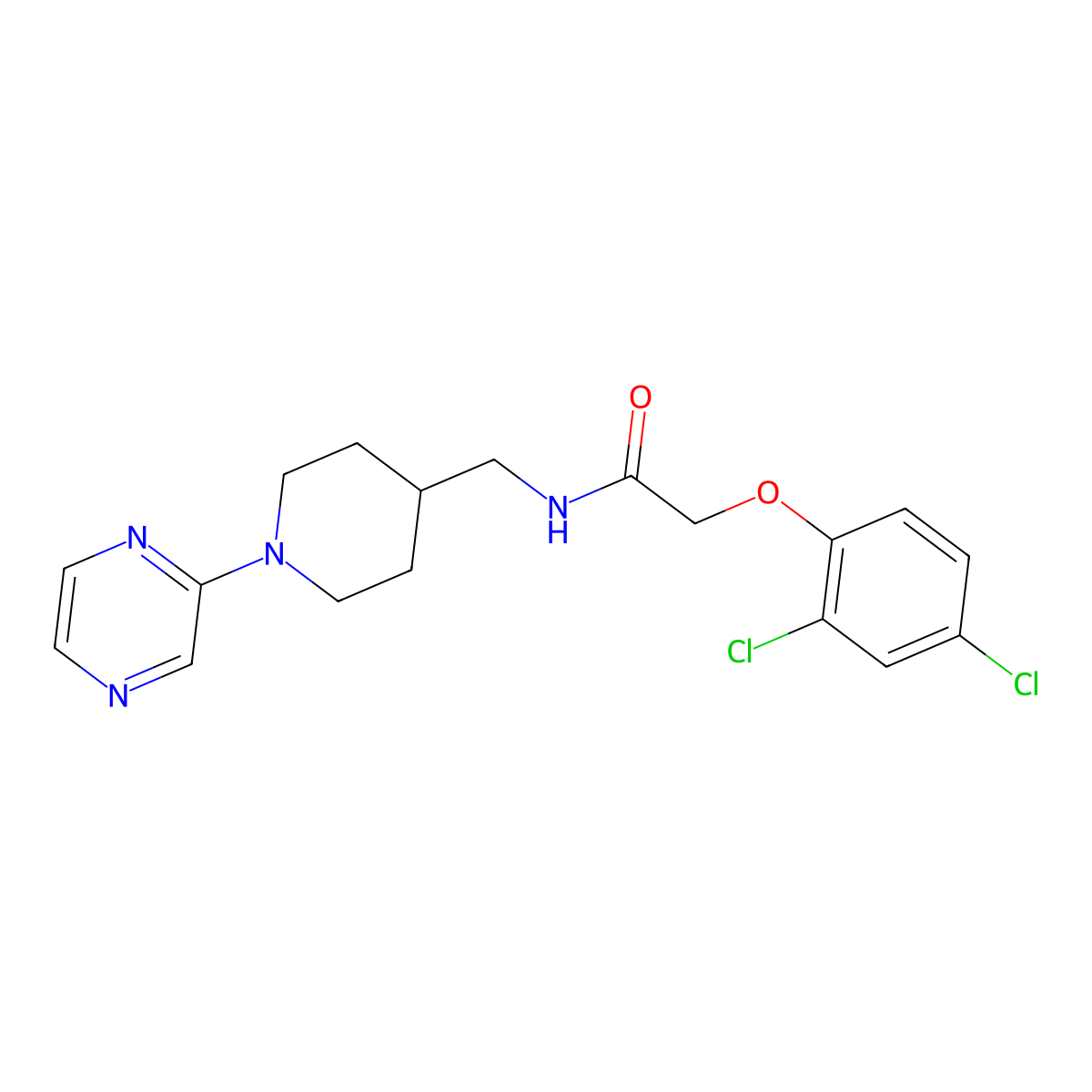 2-(2,4-dichlorophenoxy)-N-((1-(pyrazin-2-yl)piperidin-4-yl)methyl)acetamide molecular structure, CAS 1396766-49-6