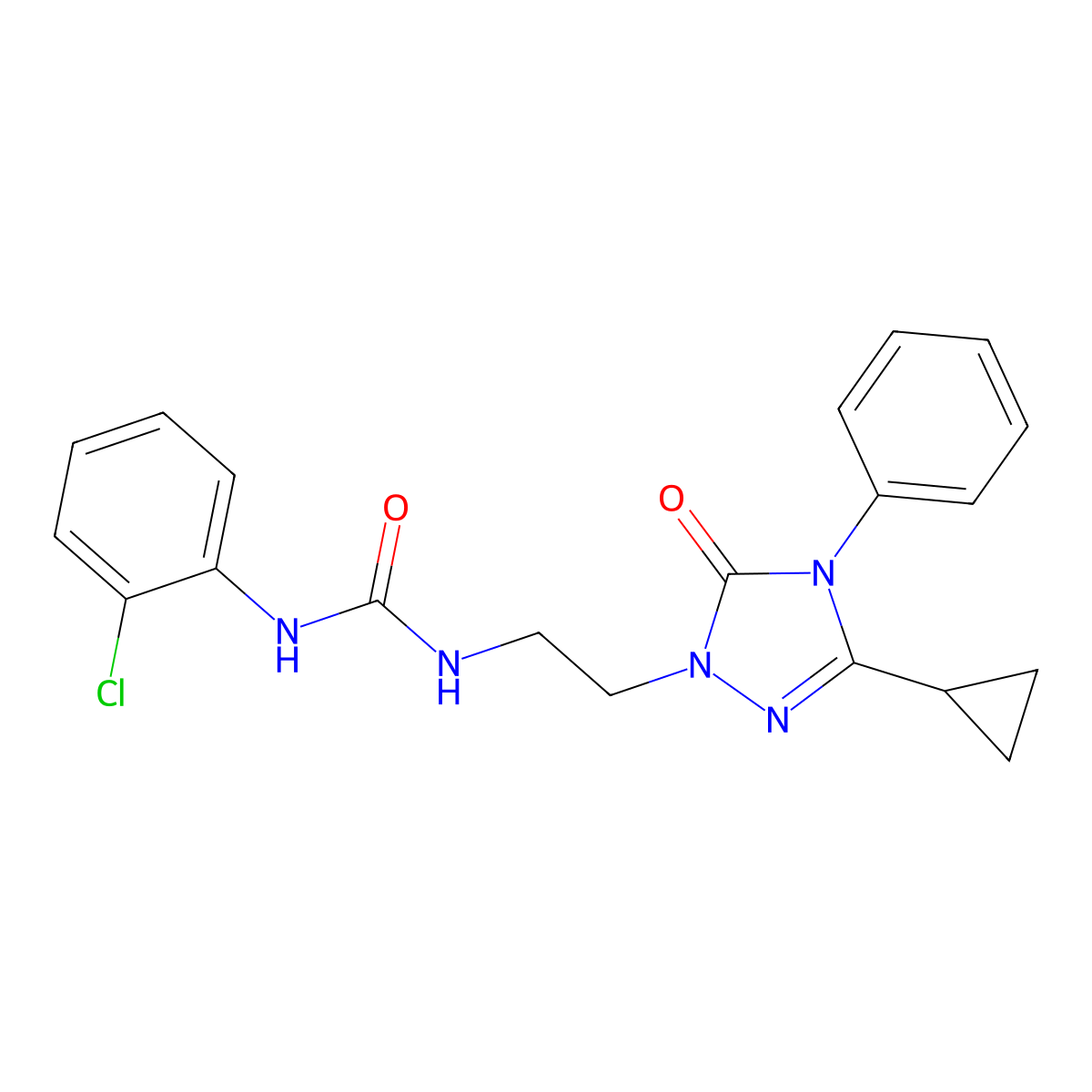 1-(2-chlorophenyl)-3-(2-(3-cyclopropyl-5-oxo-4-phenyl-4,5-dihydro-1H-1,2,4-triazol-1-yl)ethyl)urea molecular structure, CAS 1396766-51-0