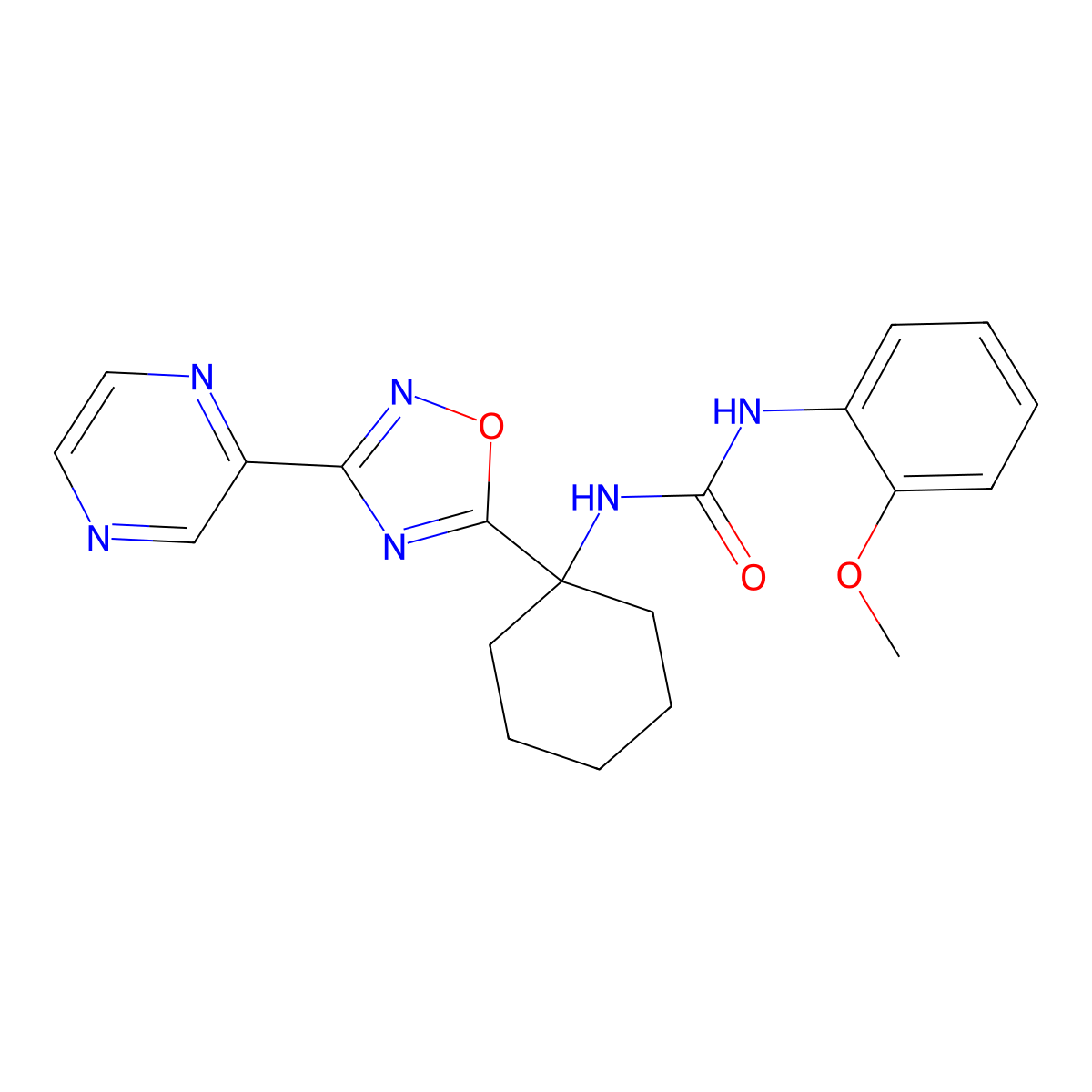 1-(2-Methoxyphenyl)-3-{1-[3-(pyrazin-2-yl)-1,2,4-oxadiazol-5-yl]cyclohexyl}urea molecular structure, CAS 1396766-54-3