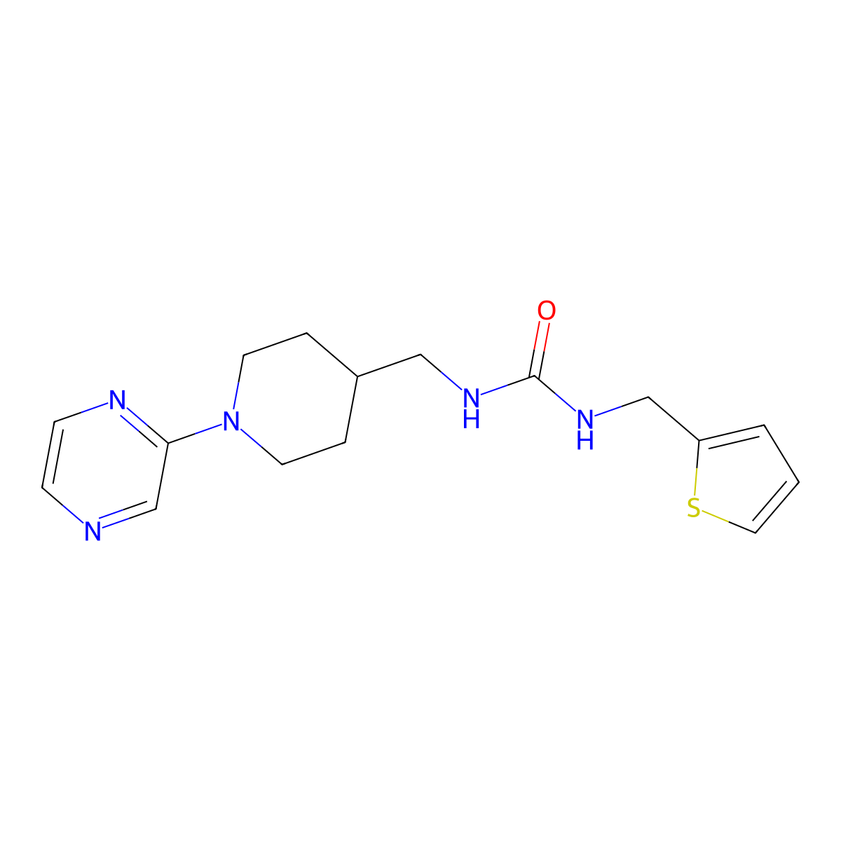 1-((1-(Pyrazin-2-yl)piperidin-4-yl)methyl)-3-(thiophen-2-ylmethyl)urea molecular structure, CAS 1396766-57-6