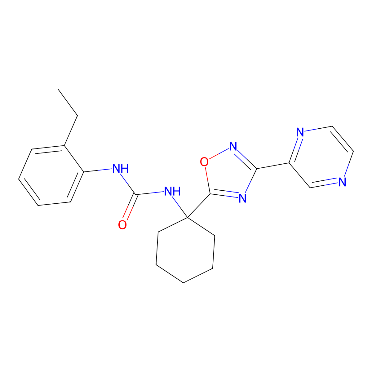 1-(2-Ethylphenyl)-3-{1-[3-(pyrazin-2-yl)-1,2,4-oxadiazol-5-yl]cyclohexyl}urea molecular structure, CAS 1396766-59-8