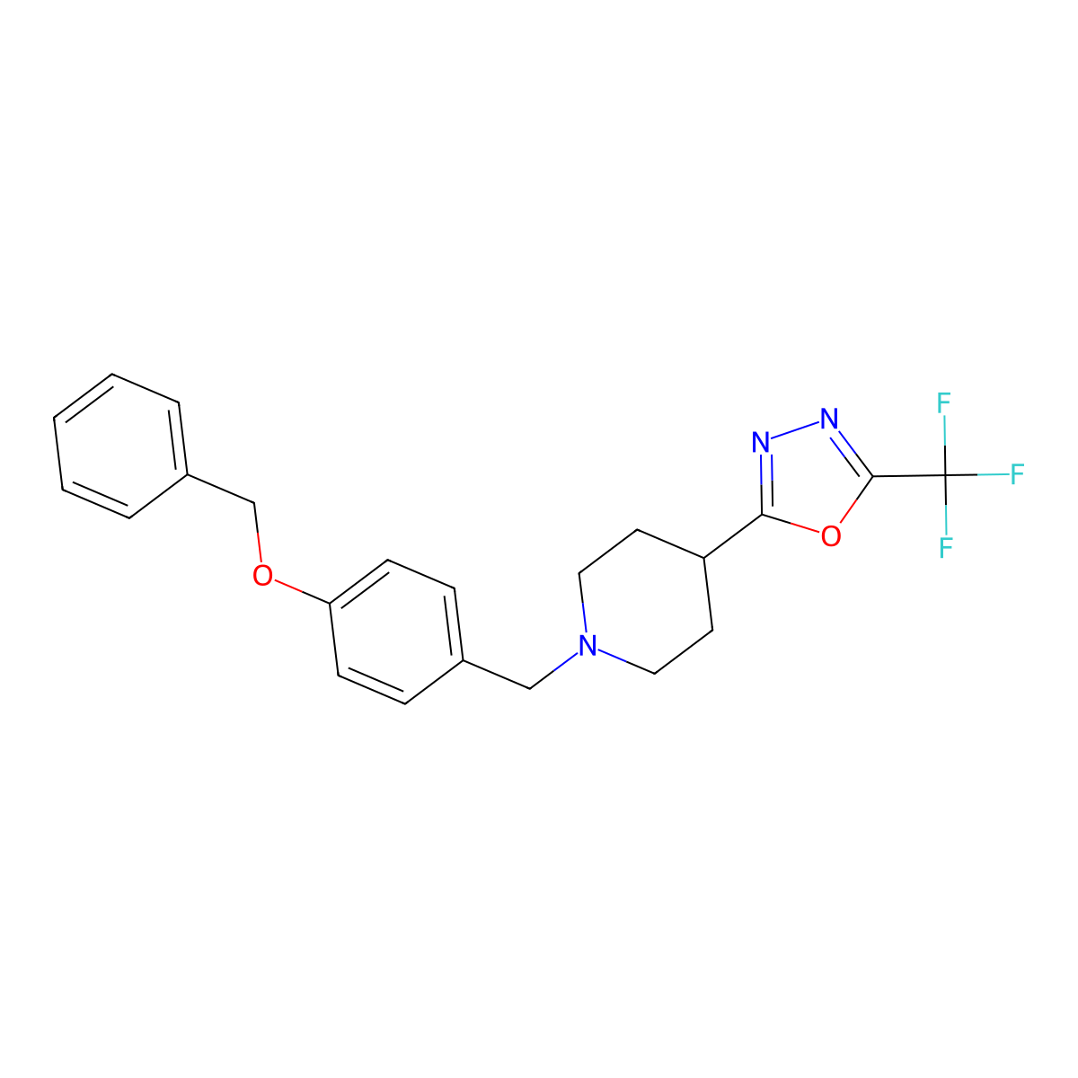 2-(1-(4-(Benzyloxy)benzyl)piperidin-4-yl)-5-(trifluoromethyl)-1,3,4-oxadiazole molecular structure, CAS 1396766-63-4