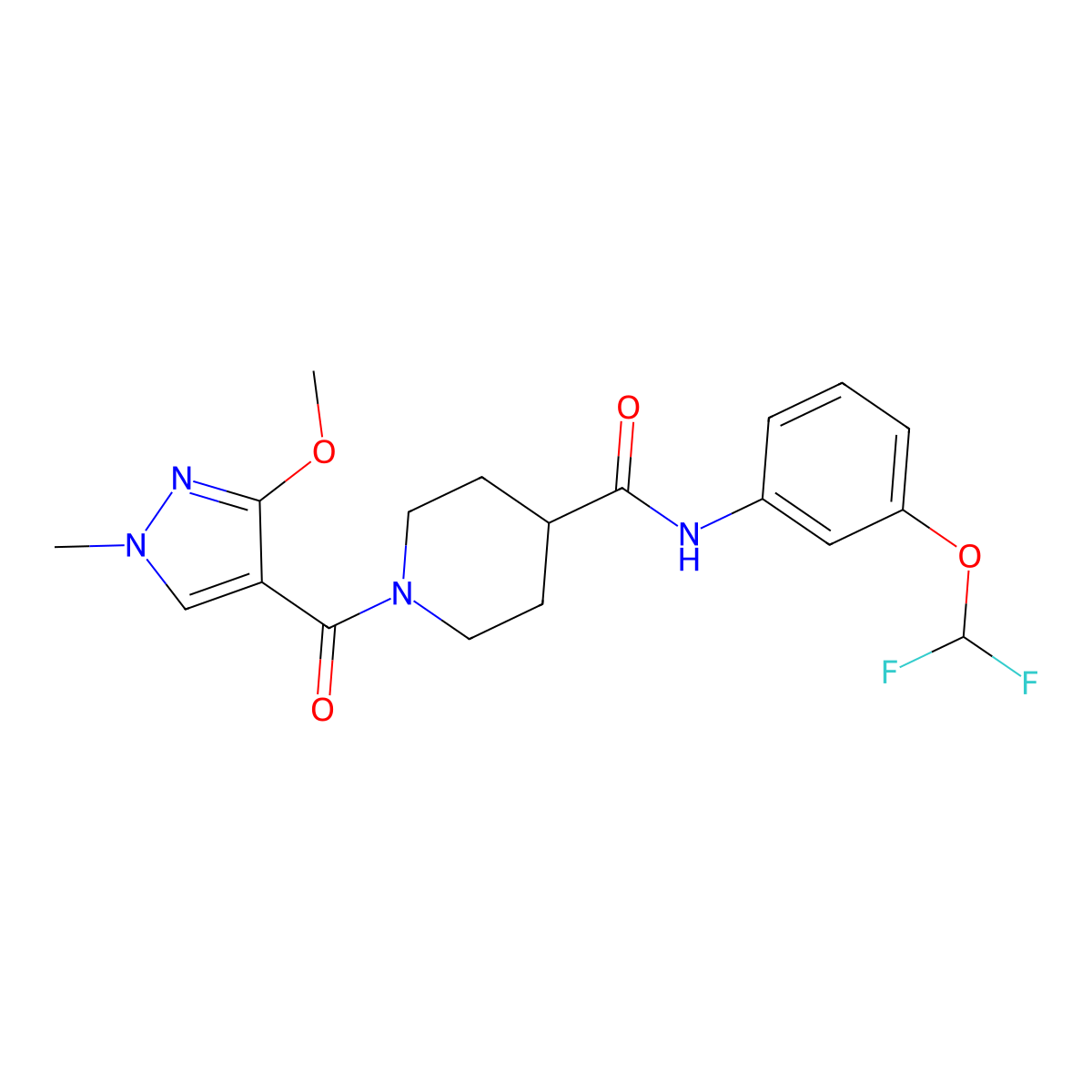 N-[3-(difluoromethoxy)phenyl]-1-(3-methoxy-1-methyl-1H-pyrazole-4-carbonyl)piperidine-4-carboxamide molecular structure, CAS 1396766-66-7