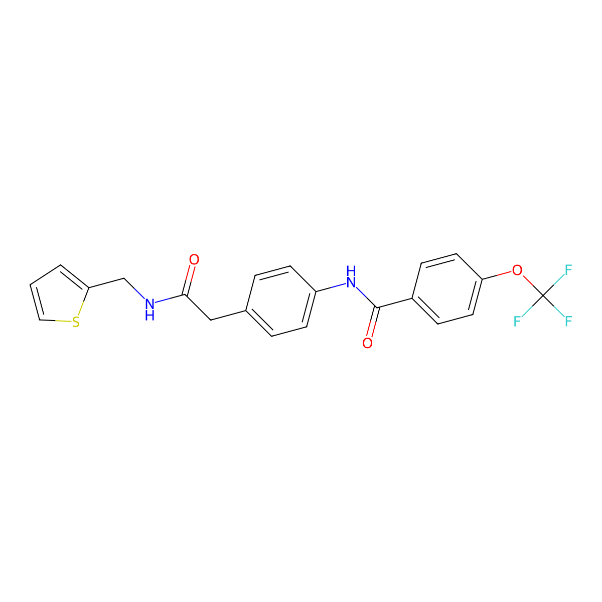 N-(4-(2-oxo-2-((thiophen-2-ylmethyl)amino)ethyl)phenyl)-4-(trifluoromethoxy)benzamide molecular structure, CAS 1396766-71-4
