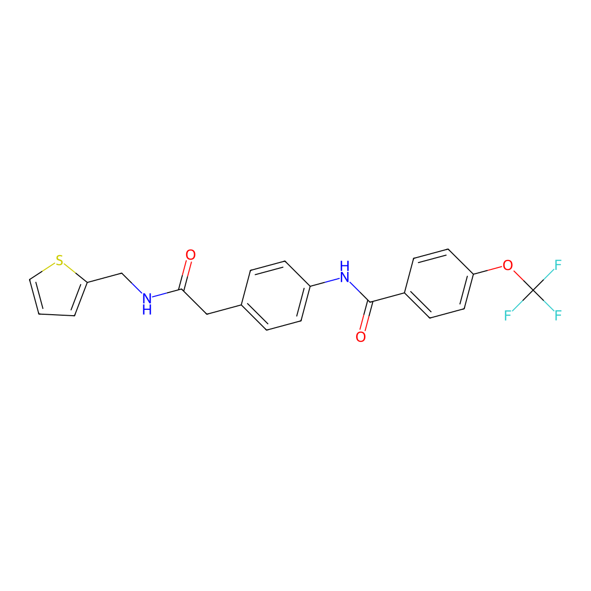 N-(4-(2-oxo-2-((thiophen-2-ylmethyl)amino)ethyl)phenyl)-4-(trifluoromethoxy)benzamide molecular structure, CAS 1396766-71-4