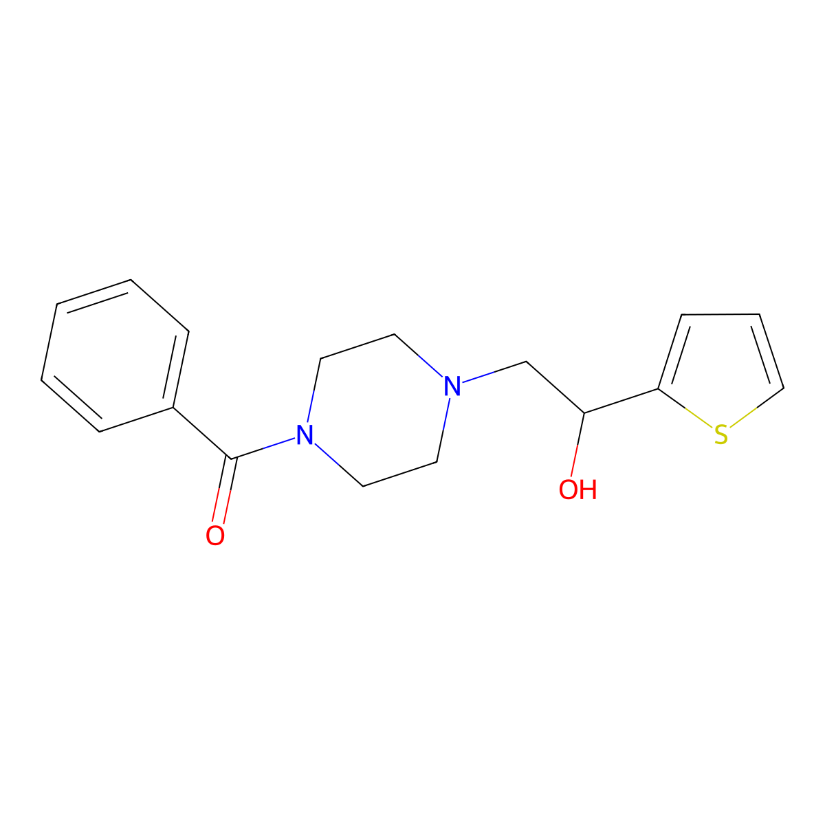(4-(2-Hydroxy-2-(thiophen-2-yl)ethyl)piperazin-1-yl)(phenyl)methanone molecular structure, CAS 1396766-74-7