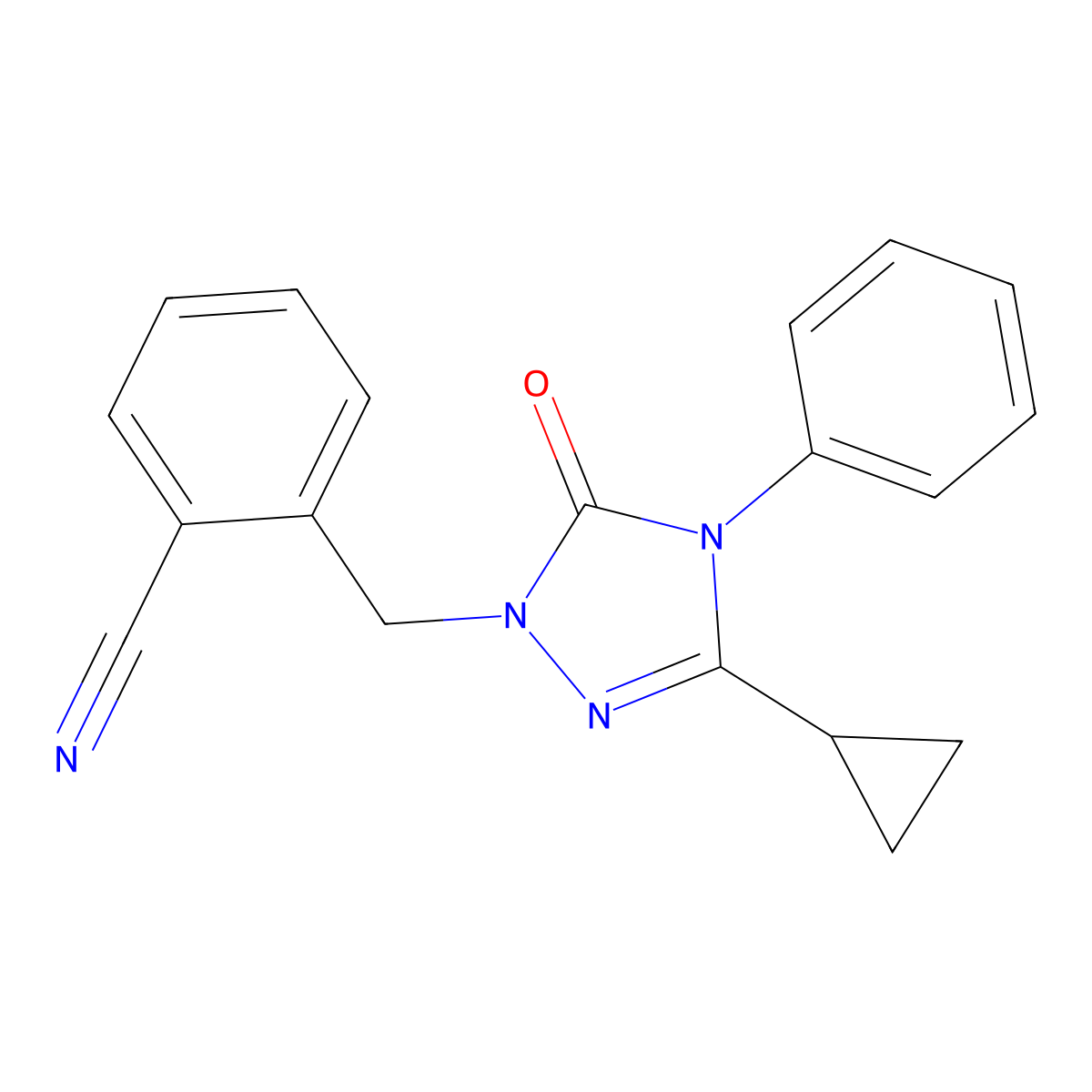2-((3-cyclopropyl-5-oxo-4-phenyl-4,5-dihydro-1H-1,2,4-triazol-1-yl)methyl)benzonitrile molecular structure, CAS 1396766-77-0