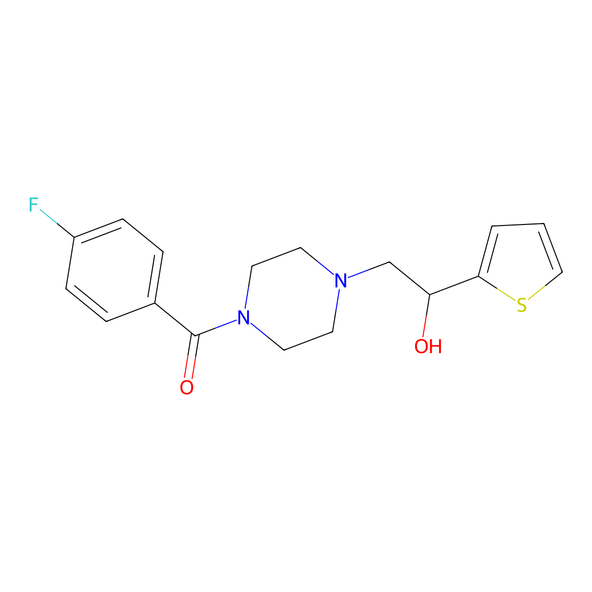 (4-Fluorophenyl)(4-(2-hydroxy-2-(thiophen-2-yl)ethyl)piperazin-1-yl)methanone molecular structure, CAS 1396766-80-5