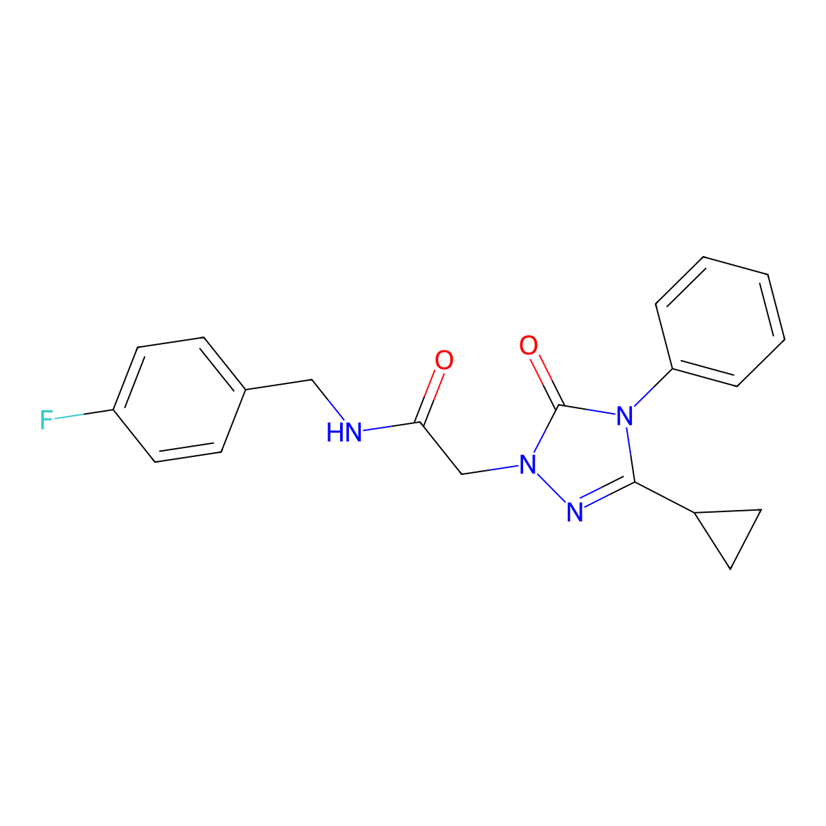 2-(3-cyclopropyl-5-oxo-4-phenyl-4,5-dihydro-1H-1,2,4-triazol-1-yl)-N-(4-fluorobenzyl)acetamide molecular structure, CAS 1396766-84-9
