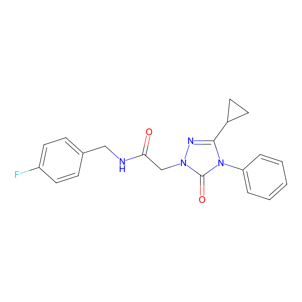 2-(3-cyclopropyl-5-oxo-4-phenyl-4,5-dihydro-1H-1,2,4-triazol-1-yl)-N-(4-fluorobenzyl)acetamide molecular structure, CAS 1396766-84-9