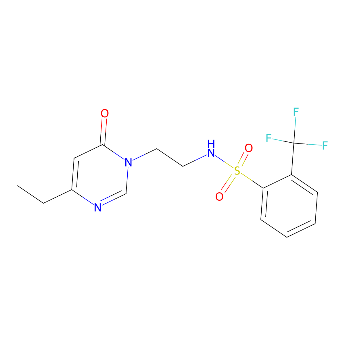 N-(2-(4-ethyl-6-oxopyrimidin-1(6H)-yl)ethyl)-2-(trifluoromethyl)benzenesulfonamide molecular structure, CAS 1396766-87-2