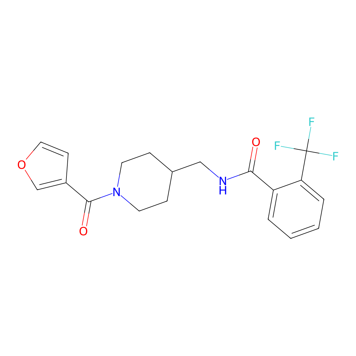 N-{[1-(furan-3-carbonyl)piperidin-4-yl]methyl}-2-(trifluoromethyl)benzamide molecular structure, CAS 1396766-88-3