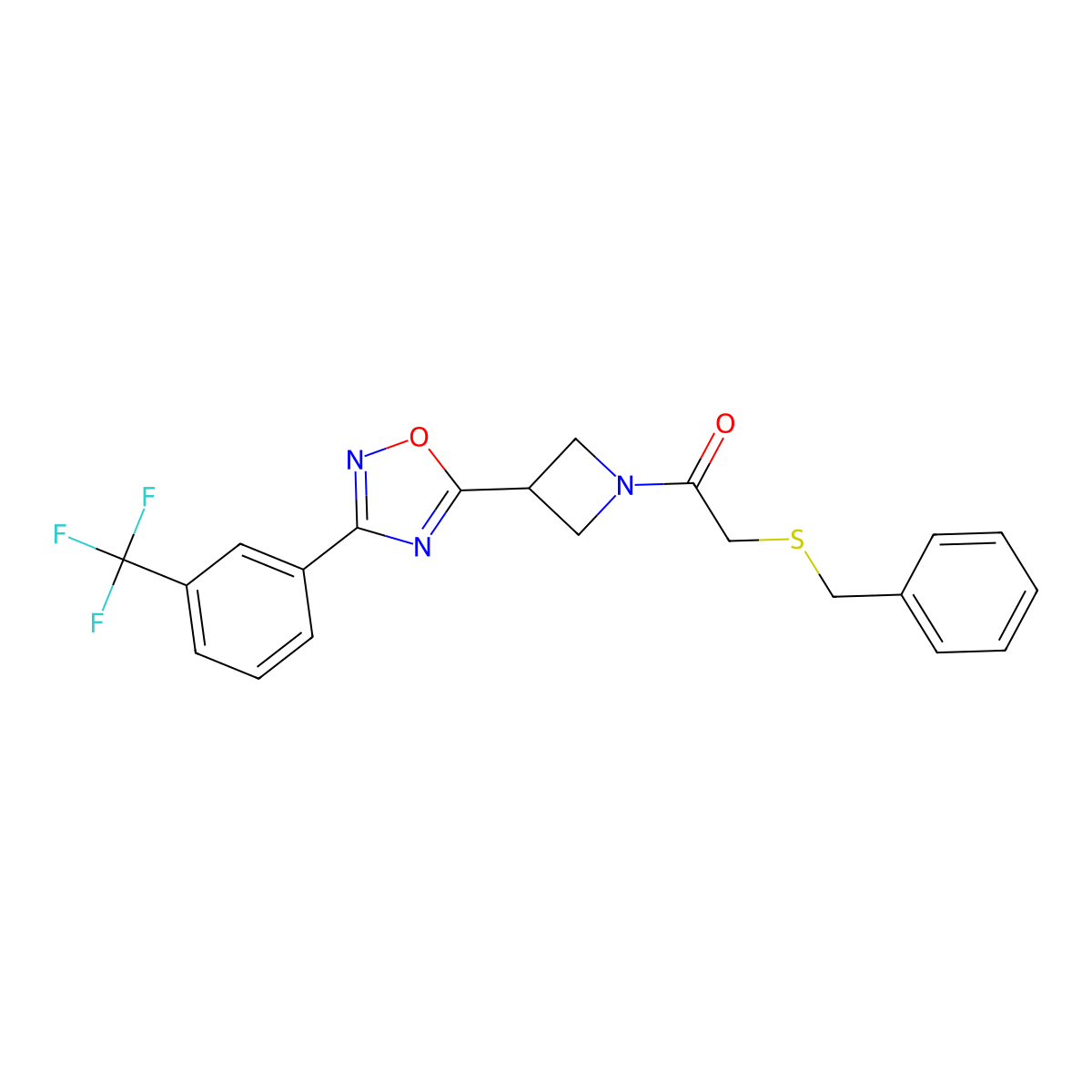 2-(Benzylthio)-1-(3-(3-(3-(trifluoromethyl)phenyl)-1,2,4-oxadiazol-5-yl)azetidin-1-yl)ethanone molecular structure, CAS 1396766-95-2