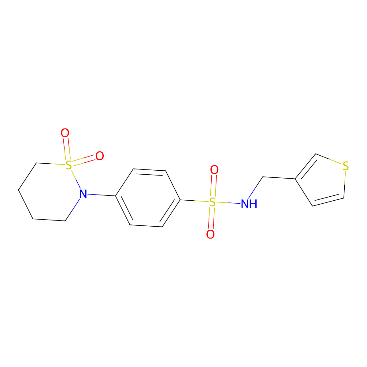 4-(1,1-dioxo-1lambda6,2-thiazinan-2-yl)-N-[(thiophen-3-yl)methyl]benzene-1-sulfonamide molecular structure, CAS 1396766-97-4