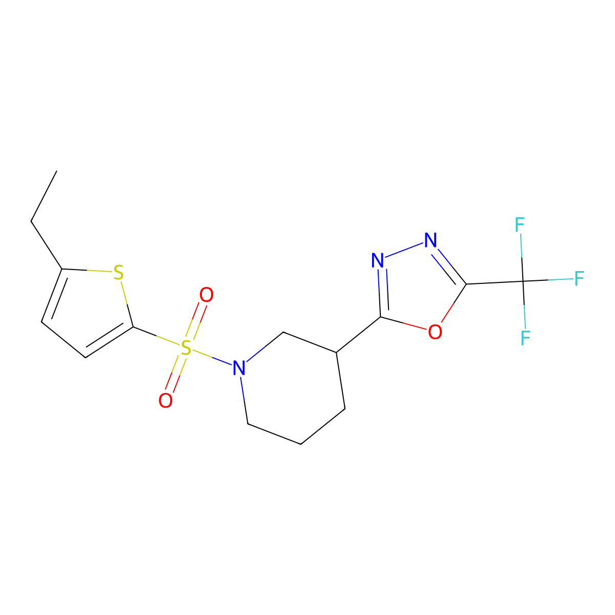 2-(1-((5-Ethylthiophen-2-yl)sulfonyl)piperidin-3-yl)-5-(trifluoromethyl)-1,3,4-oxadiazole molecular structure, CAS 1396766-99-6