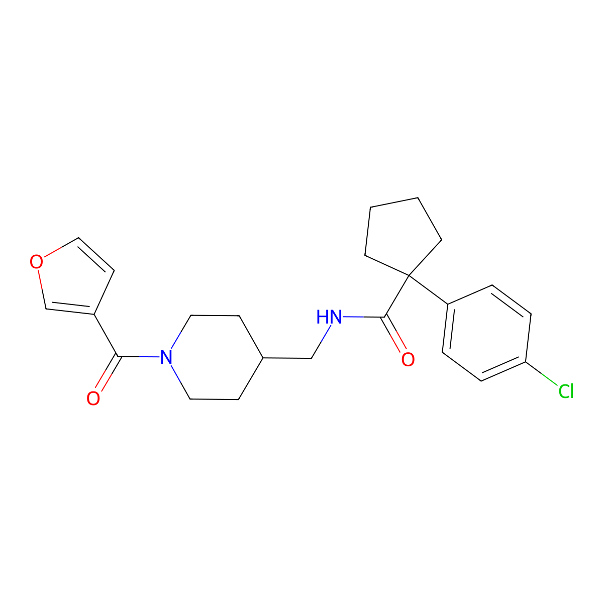 1-(4-chlorophenyl)-N-((1-(furan-3-carbonyl)piperidin-4-yl)methyl)cyclopentanecarboxamide molecular structure, CAS 1396767-00-2