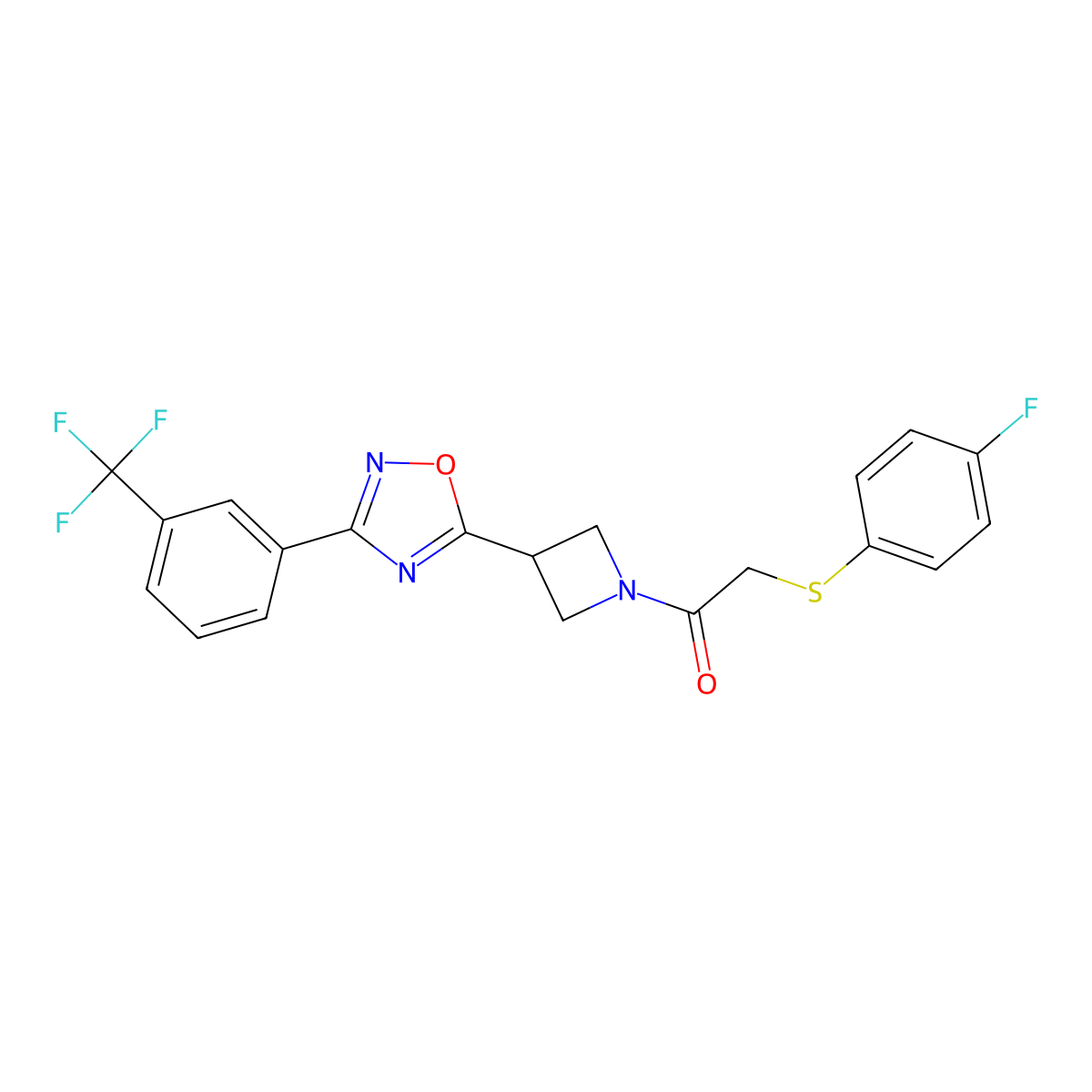 2-((4-Fluorophenyl)thio)-1-(3-(3-(3-(trifluoromethyl)phenyl)-1,2,4-oxadiazol-5-yl)azetidin-1-yl)ethanone molecular structure, CAS 1396767-01-3