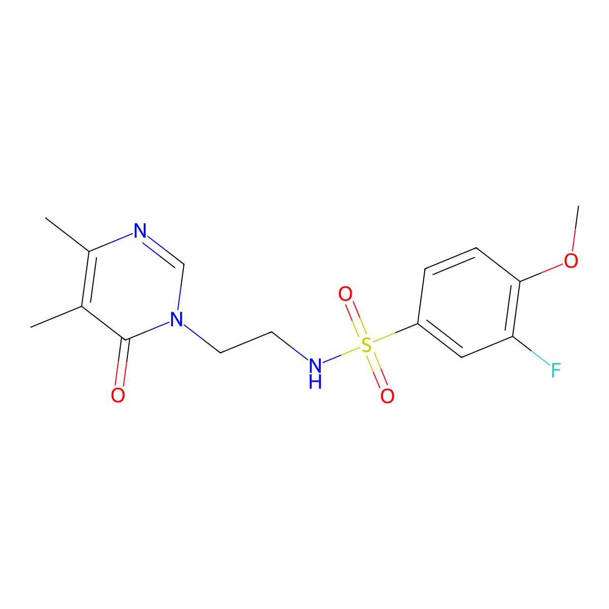 N-(2-(4,5-dimethyl-6-oxopyrimidin-1(6H)-yl)ethyl)-3-fluoro-4-methoxybenzenesulfonamide molecular structure, CAS 1396767-03-5