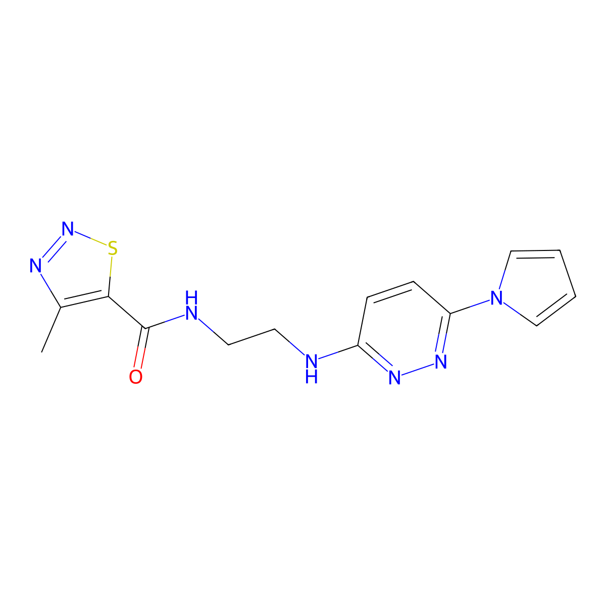 N-(2-((6-(1H-pyrrol-1-yl)pyridazin-3-yl)amino)ethyl)-4-methyl-1,2,3-thiadiazole-5-carboxamide molecular structure, CAS 1396767-06-8