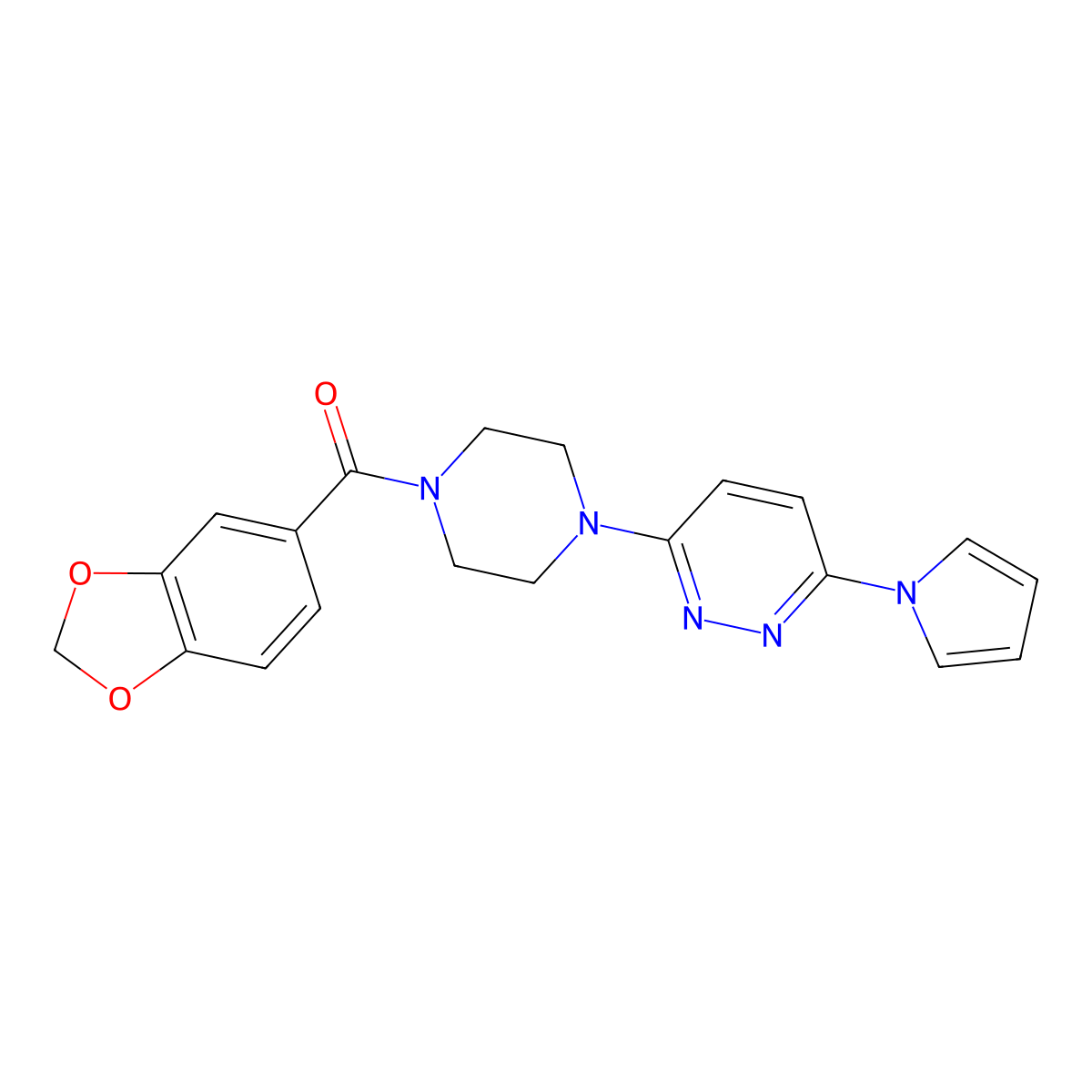 (4-(6-(1H-pyrrol-1-yl)pyridazin-3-yl)piperazin-1-yl)(benzo[d][1,3]dioxol-5-yl)methanone molecular structure, CAS 1396767-08-0