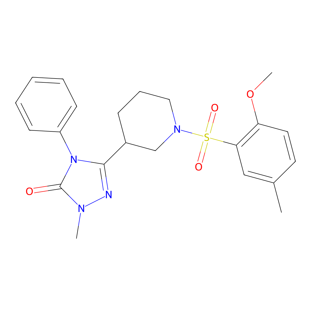 3-(1-((2-methoxy-5-methylphenyl)sulfonyl)piperidin-3-yl)-1-methyl-4-phenyl-1H-1,2,4-triazol-5(4H)-one molecular structure, CAS 1396767-09-1