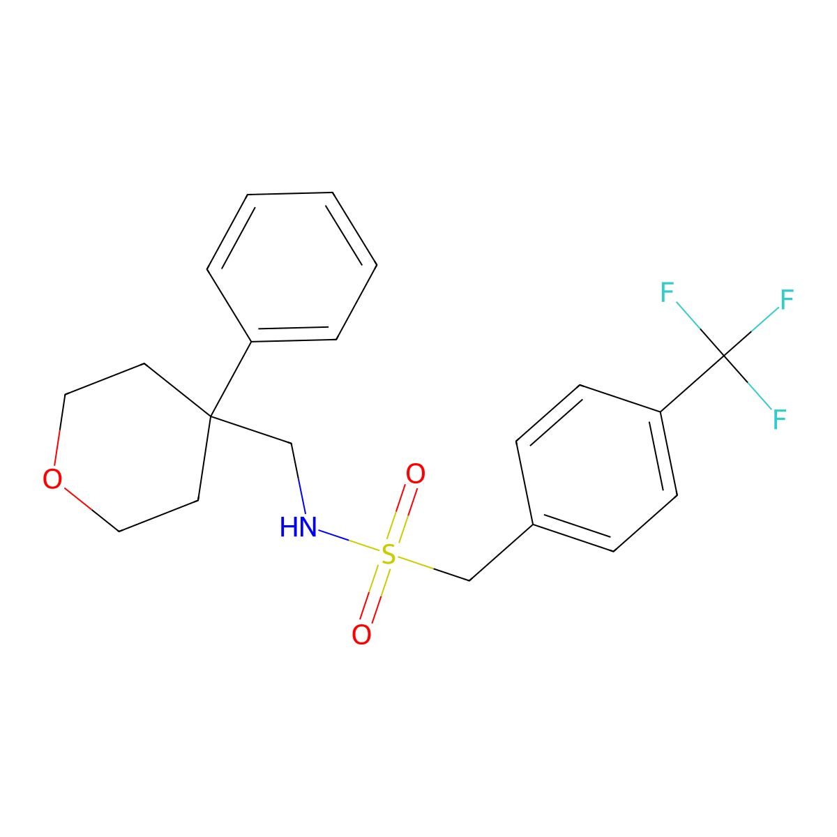 N-[(4-phenyloxan-4-yl)methyl]-1-[4-(trifluoromethyl)phenyl]methanesulfonamide molecular structure, CAS 1396767-11-5