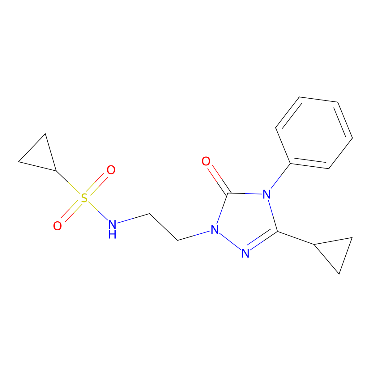 N-(2-(3-cyclopropyl-5-oxo-4-phenyl-4,5-dihydro-1H-1,2,4-triazol-1-yl)ethyl)cyclopropanesulfonamide molecular structure, CAS 1396767-20-6