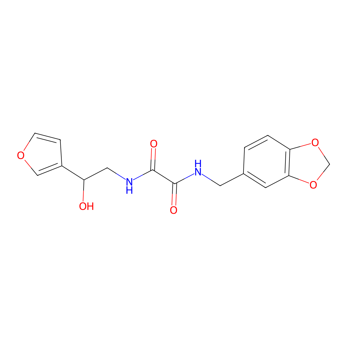 N1-(benzo[d][1,3]dioxol-5-ylmethyl)-N2-(2-(furan-3-yl)-2-hydroxyethyl)oxalamide molecular structure, CAS 1396767-21-7