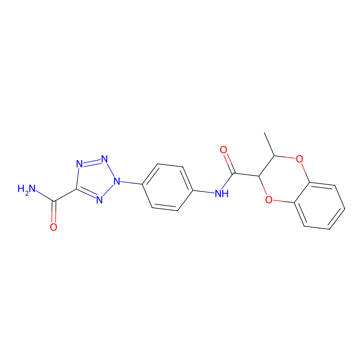 2-(4-(3-methyl-2,3-dihydrobenzo[b][1,4]dioxine-2-carboxamido)phenyl)-2H-tetrazole-5-carboxamide molecular structure, CAS 1396767-25-1