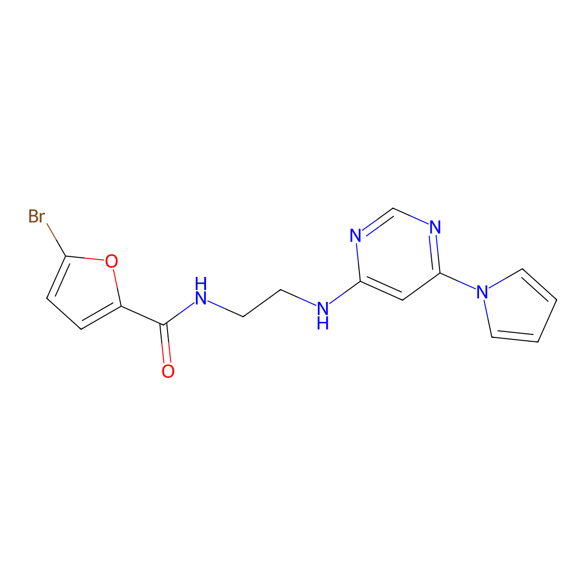 N-(2-((6-(1H-pyrrol-1-yl)pyrimidin-4-yl)amino)ethyl)-5-bromofuran-2-carboxamide molecular structure, CAS 1396767-34-2