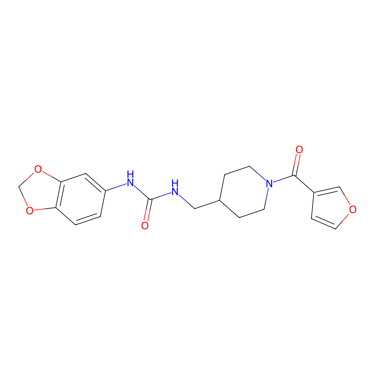 1-(Benzo[d][1,3]dioxol-5-yl)-3-((1-(furan-3-carbonyl)piperidin-4-yl)methyl)urea molecular structure, CAS 1396767-36-4