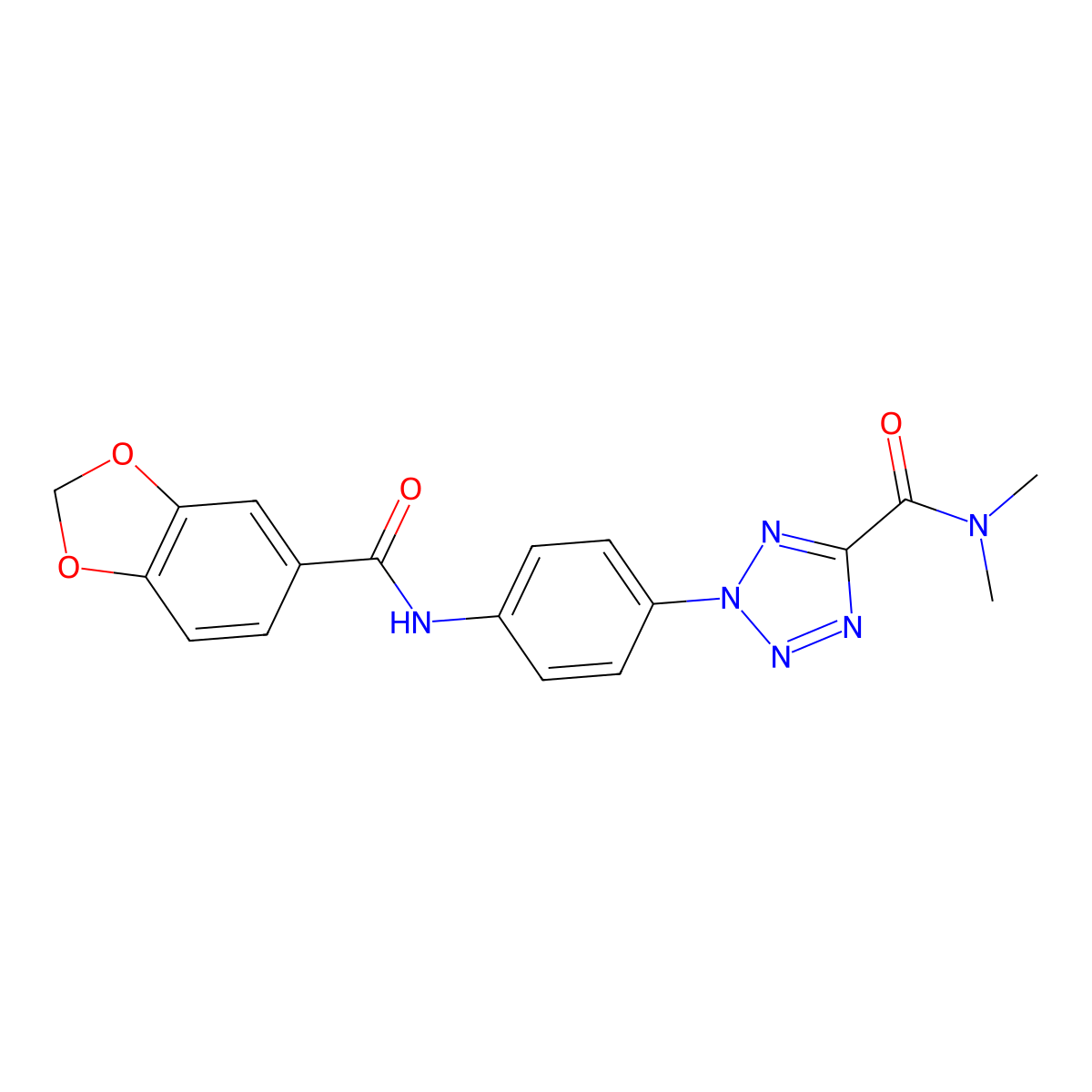 2-(4-(benzo[d][1,3]dioxole-5-carboxamido)phenyl)-N,N-dimethyl-2H-tetrazole-5-carboxamide molecular structure, CAS 1396767-45-5