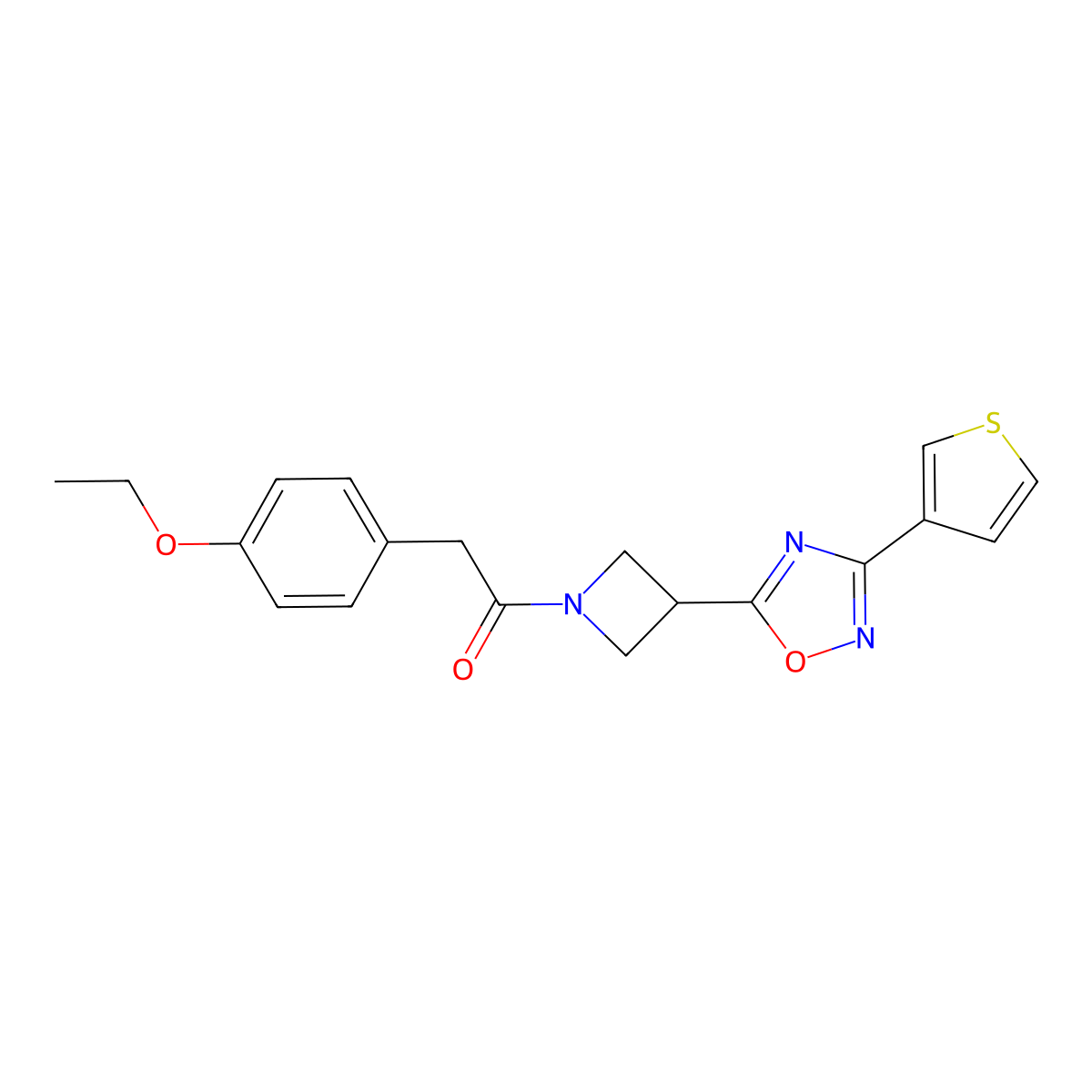 2-(4-Ethoxyphenyl)-1-(3-(3-(thiophen-3-yl)-1,2,4-oxadiazol-5-yl)azetidin-1-yl)ethanone molecular structure, CAS 1396767-51-3