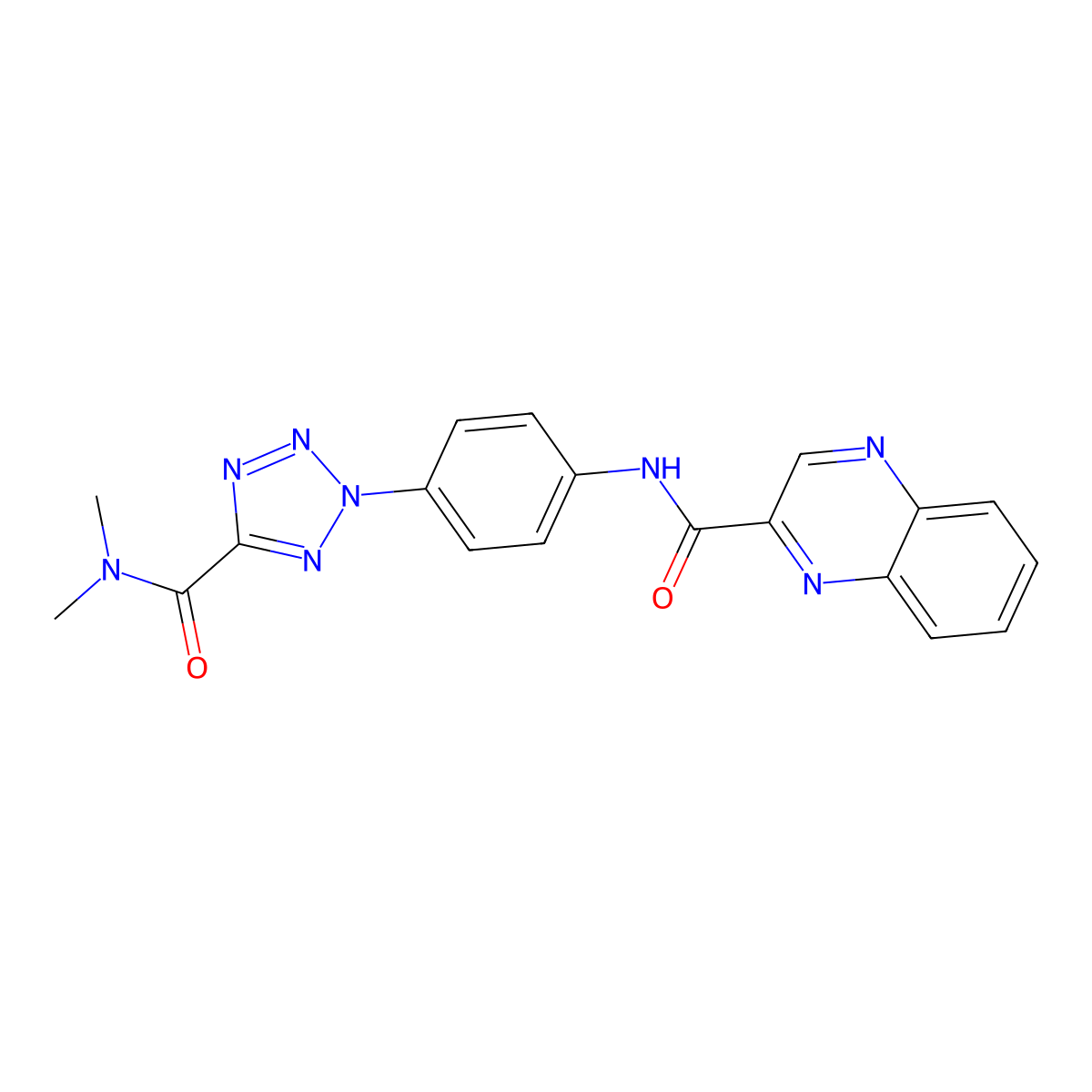 N-(4-(5-(dimethylcarbamoyl)-2H-tetrazol-2-yl)phenyl)quinoxaline-2-carboxamide molecular structure, CAS 1396767-52-4