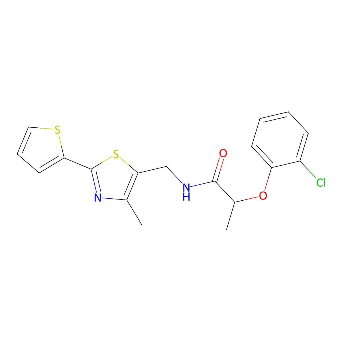 2-(2-chlorophenoxy)-N-((4-methyl-2-(thiophen-2-yl)thiazol-5-yl)methyl)propanamide molecular structure, CAS 1396767-57-9