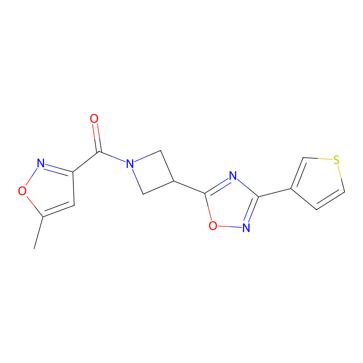 (5-Methylisoxazol-3-yl)(3-(3-(thiophen-3-yl)-1,2,4-oxadiazol-5-yl)azetidin-1-yl)methanone molecular structure, CAS 1396767-58-0