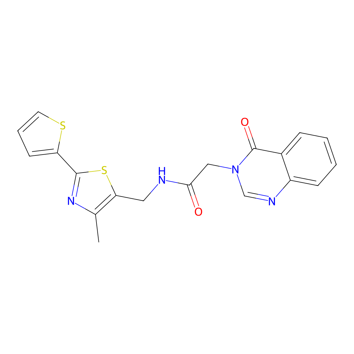 N-((4-methyl-2-(thiophen-2-yl)thiazol-5-yl)methyl)-2-(4-oxoquinazolin-3(4H)-yl)acetamide molecular structure, CAS 1396767-69-3