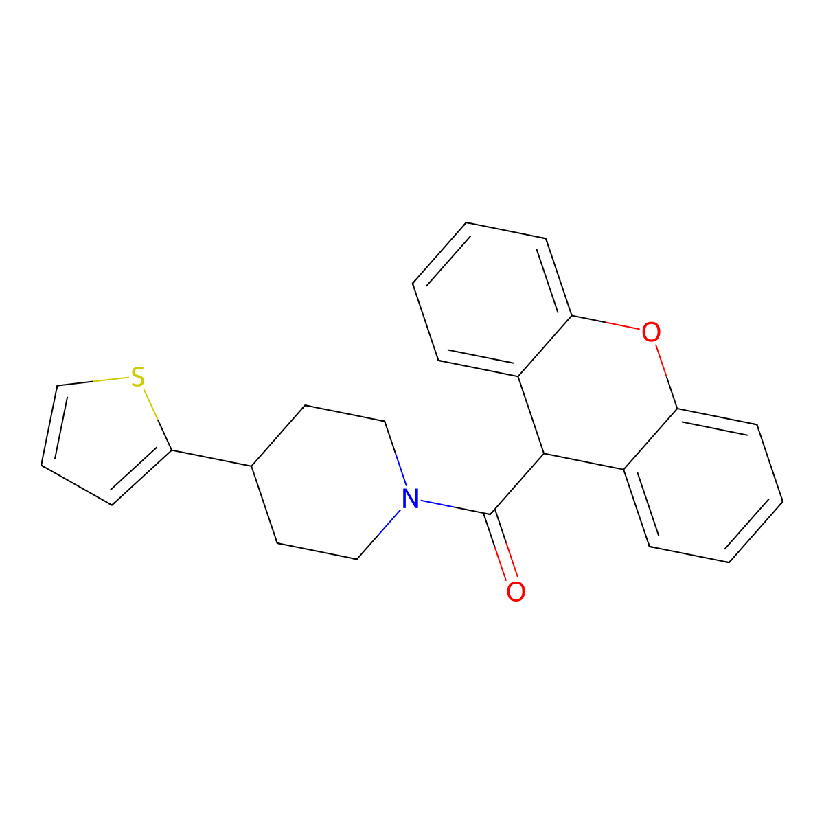 (4-(thiophen-2-yl)piperidin-1-yl)(9H-xanthen-9-yl)methanone molecular structure, CAS 1396767-70-6