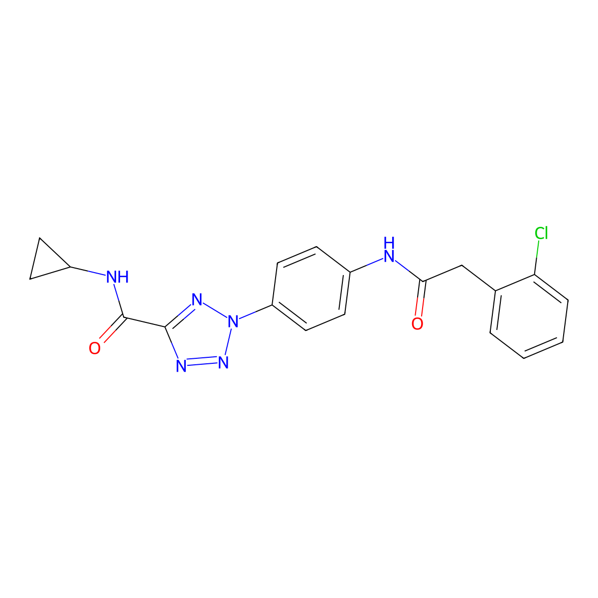 2-(4-(2-(2-chlorophenyl)acetamido)phenyl)-N-cyclopropyl-2H-tetrazole-5-carboxamide molecular structure, CAS 1396767-72-8
